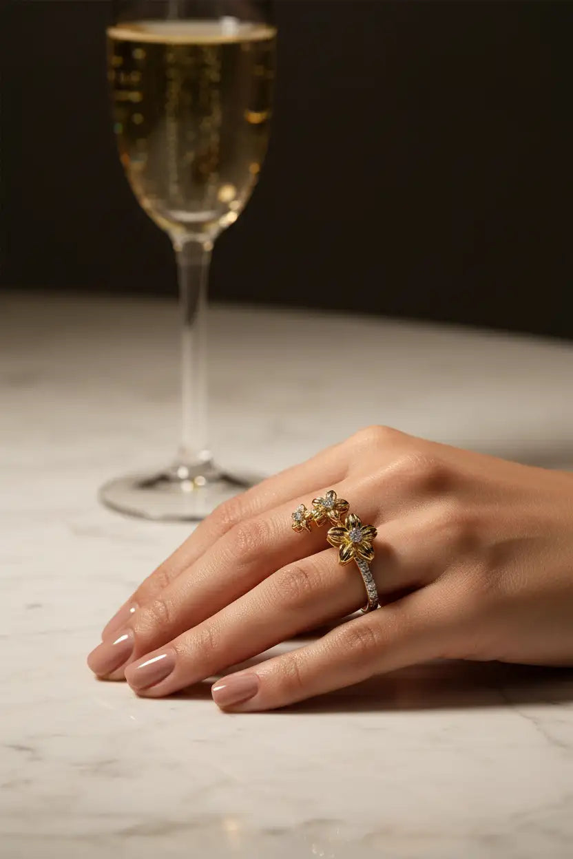 Ring with champagne and marble
